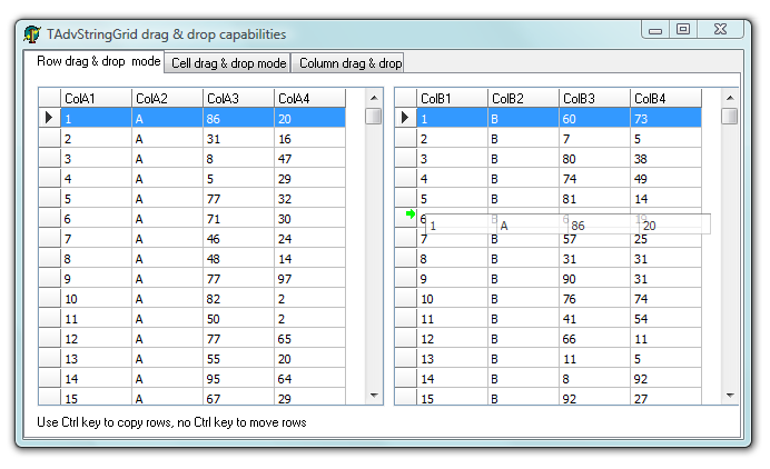 delphi stringgrid change selected row mouse move
